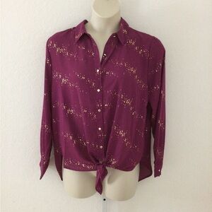 NY Collection blouse purple with gold button & metallic dots Woman 1X